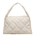 Borsa a spalla trapuntata bianco avorio con finitura lucida e ampio manico elegante - Bianco Sporco