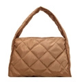 Borsa tote trapuntata marrone con motivo a rombi e trama in nylon imbottito leggero - Cachi