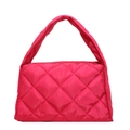 Quilted rose red puffer tote bag with large diamond lattice and top handle design - Rose Red