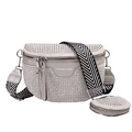 Silver rhinestone sling bag with stylish V-stripe strap and small round coin purse - Gray
