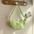 Minimalist light green half-moon crossbody bag with adjustable strap and front label - Green