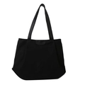 Minimalistische große schwarze Canvas-Einkaufstasche mit langen Riemen und modischem Label - Schwarz