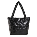 Bolso tote acolchado negro de moda con correas anchas para ropa casual de otoño - Negro