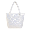 Bolso tote acolchado blanco de nailon brillante con correas anchas para el hombro - Blanco