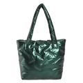 Sac fourre-tout matelassé vert foncé métallisé avec poignées rembourrées et coutures - Vert