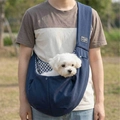 Dark blue pet crossbody sling bag with checkered lining and wide ergonomic shoulder strap - Dark Blue