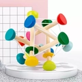Rainbow wooden grasping ball for infants with colorful beads and elastic tension structure - Large Elastic Grip Ball