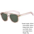 Retro double-bridge sunglasses in transparent pink frames with dark green lenses - Z3682 Light Tea