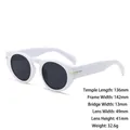 Retro white sunglasses with black lenses and detailed frame size measurements shown - Z3765 Solid White Gray Lens