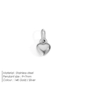 Silver color 9x7mm heart shaped stainless steel pendant charm with top ring loop - Minimalist Heart Pendant / Silver (ZP36261)