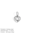 Minimalist silver heart-shaped stainless steel pendant 11x10mm for DIY jewelry - Round Heart Engraved Pendant / Silver (JP41640)