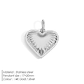 14K gold heart pendant made of stainless steel with radial texture, size 17x20mm - Silver (WP38478)