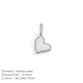 Polished silver stainless steel heart charm pendant 12x9mm with hanging loop - Silver (BP43677)