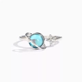 S925 Sterling Silber Verstellbarer Ring mit blauen Stern-, Mond- und Erddesign-Anhängern - Einstellbar Offen / Platin