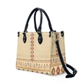 Aztec print tribal tote bag with black handles and adjustable shoulder strap on white base - S / Beige Ethnic Pattern (YSFP1591)