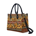 Ethnic Aztec tote bag with sunflower and butterfly prints on brown pebble leather - S / Sunflower and Butterfly Print (YSFH5127)