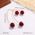 Creative cherry design drop earrings in red and gold finish for women, 7cm total length - Creative Cherry Dangle Style (E2012)