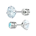 Boucles d'oreilles argentées en zircon avec fermoir à vis et finitions texturées - 2mm / Couleur Acier Zircone Bleu Ciel + Bleu (1 Pièce Uniquement)