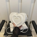 Minimalist white heart-shaped crossbody bag with 3D embossed texture and gold logo - White