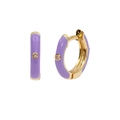 Purple enamel huggie hoop earrings with gold plating and sparkling zircon stone - Gold-Purple (A4)