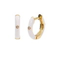 Elegant gold huggie earrings featuring white enamel inlay and clear cubic zirconia stones - Gold-White (A8)