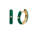 Golden huggie earrings with dark green enamel finish and sparkling zircon crystal inlay - Gold-Dark Green (A9)