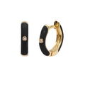 Golden huggie hoop earrings with black enamel finish and central round zircon stone - Gold-Black (A10)