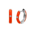 Vibrant orange enamel Huggie earrings with cubic zirconia and silver-tone finish - Silver-Orange (A17)