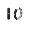 Silver hoop earrings featuring black enamel finish and a central sparkling zircon stone - Silver-Black (A25)