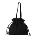 Minimalist black drawstring bucket bag made of durable fabric with long shoulder strap - Black