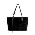 Minimalistische schwarze Damen-Tragetasche aus Kunstpelz mit Lederriemen und Plüschdesign - Schwarz