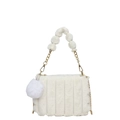 Borsa a mano in peluche bianco crema con manico a pompon e catena in metallo dorato - M / Bianco