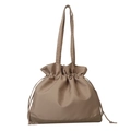 Large drawstring tote bag in deep apricot with reinforced matte base for women - Khaki