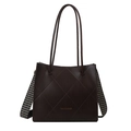 Brown quilted faux leather tote bag with elegant houndstooth shoulder strap and gold text - Brown