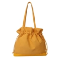 Bright yellow drawstring nylon tote bag with reinforced base and pleated edge design - Yellow