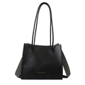 Black quilted rhombic shoulder bag with a patterned wide strap and gold logo detail - Black