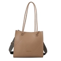 Chic apricot quilted tote bag with houndstooth strap and minimalist square design - Khaki
