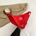 Minimalist bright red crescent moon shoulder bag with nylon texture and wide strap - Red