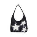 Schwarze Canvas-Umhängetasche mit drei weißen Stern-Patches und Fashion-Label - Schwarz