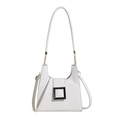 White faux leather handbag with black buckle and gold chain strap for women - White