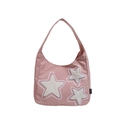 Rosafarbene Tragetasche aus Canvas mit weißen Sternen-Patches und FASHION-Seitenetikett - Rosa