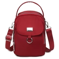 Waterproof red nylon mini crossbody bag with multi-layer zippers and silver hardware - Burgundy