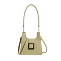 Sage green PU leather crossbody bag with square buckle and top handle minimalist style - Green