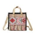 Beigefarbene Umhängetasche im Ethno-Stil mit Vintage-Stickerei und bunten Quasten - Rosa
