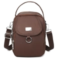 Deep brown nylon crossbody phone bag with double zipper and front flap pocket - Brown