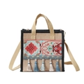Ethno-Stickerei Jute-Tasche mit rot-blauen Blumenmustern und Quasten-Anhängern - Blau