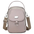 Mini lavender Oxford cloth multi-zip shoulder bag with adjustable brown strap - Gray
