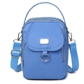 Modern bright blue nylon mini crossbody bag with multi-layer zippers and adjustable strap - Blue