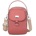 Coral pink Oxford fabric crossbody bag with three zipper compartments and wide shoulder strap - Deep Pink