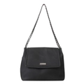 Borsa a tracolla in ecopelle nera con elegante catena argentata e dettaglio in metallo - Nero